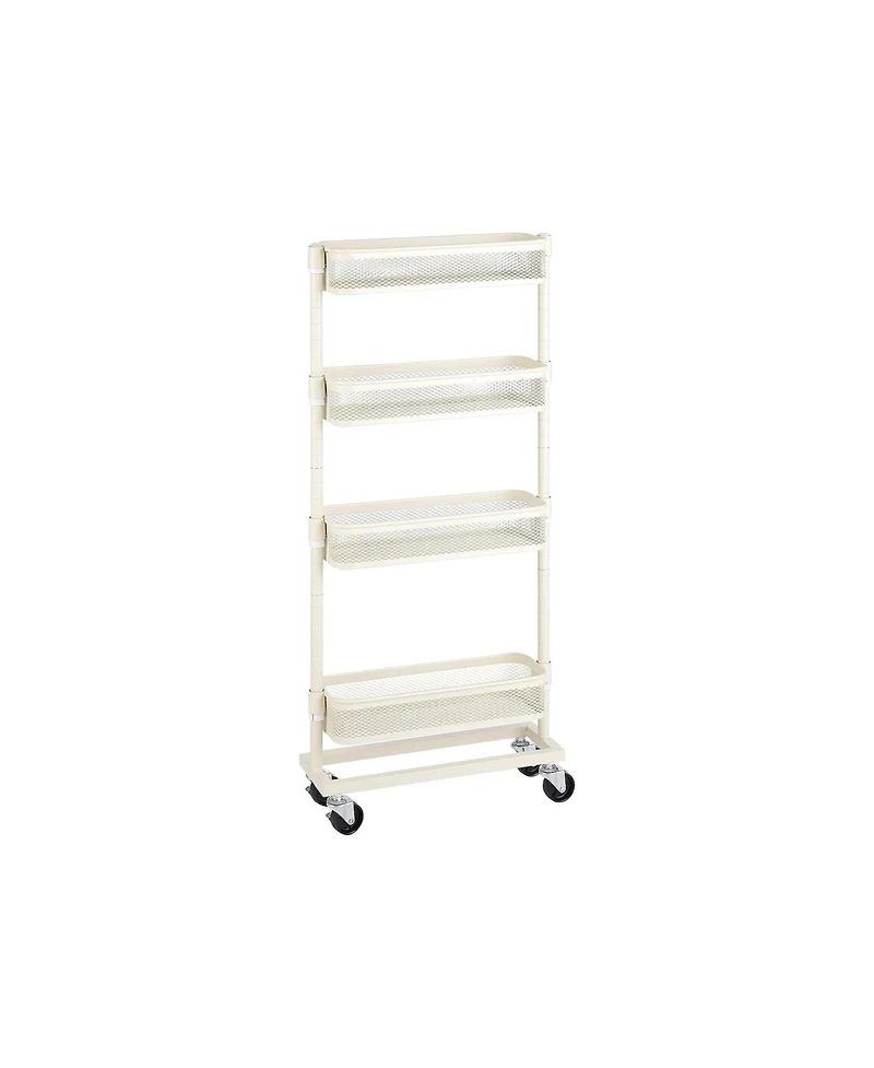 Slim Storage Cart, 4-tier Slide-out Trolley For Small Spaces, Bathroom, With Wire Baskets