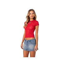 Edikted Women's Kaori Sheer Lace T Shirt