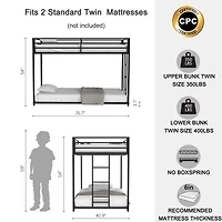 Streamdale Furniture Same as original B083124170 Adam Sturdy Twin over Twin Metal Bunk Black for Kids and Adult, Low Profile and Easy Climbing with St