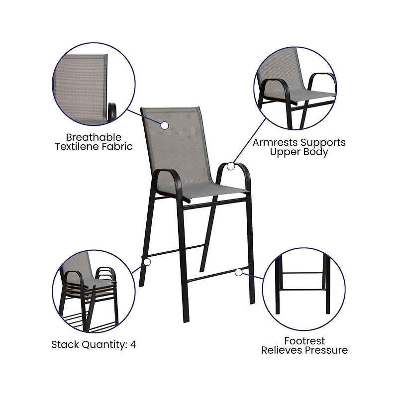 Emma+Oliver 4 Pack Outdoor Barstools With Flex Comfort Material-Patio Stool