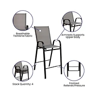 Emma+Oliver 4 Pack Outdoor Barstools With Flex Comfort Material-Patio Stool