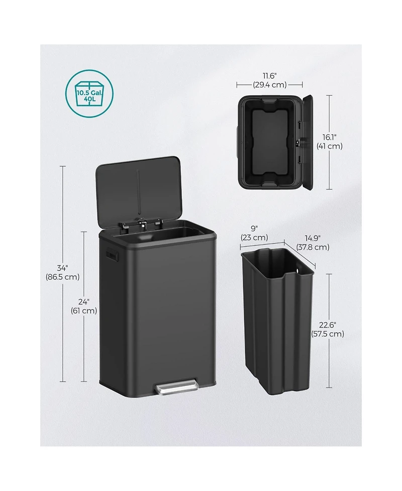 Slickblue Kitchen Trash Can, 10.5-Gallon Garbage Can with Lid and Wide Foot Pedal, Soft Close and Stays Open