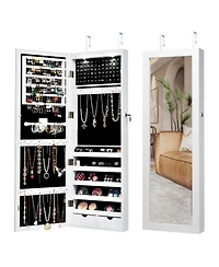 Sugift Lockable Wall Mount Mirrored Jewelry Cabinet with Led Lights