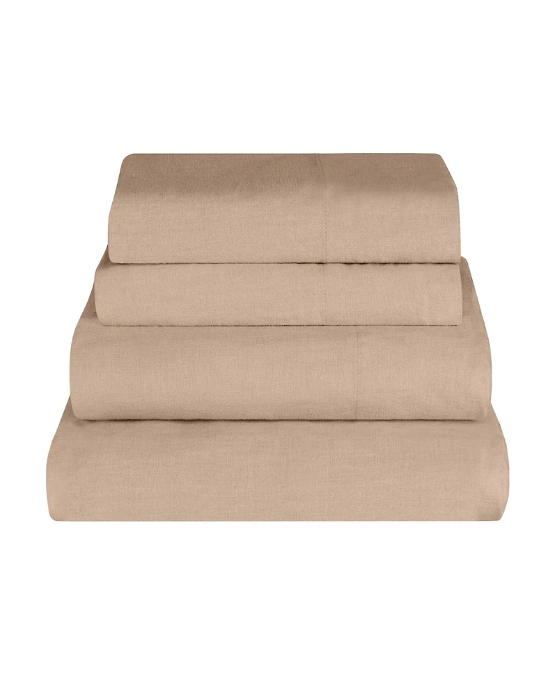 Superior Cotton Linen Blend Deep Pocket 4-Piece Bed Sheet Set, Queen