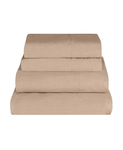 Superior Cotton Linen Blend Deep Pocket 4-Piece Bed Sheet Set, Queen