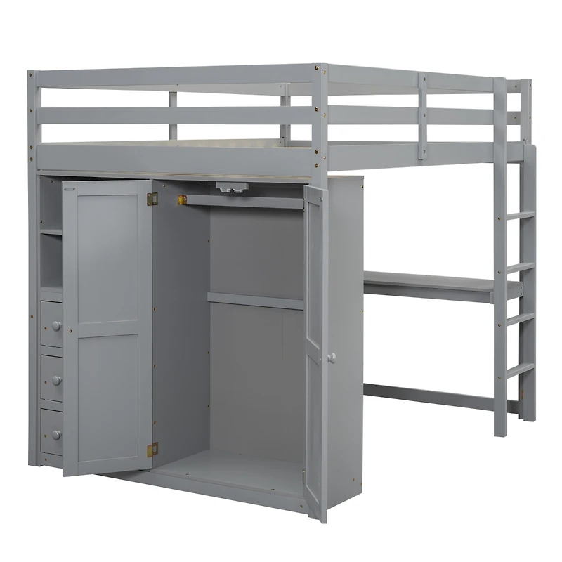 Streamdale Full White Loft Bed with Wardrobe, Desk, & Storage