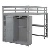 Streamdale Full White Loft Bed with Wardrobe, Desk, & Storage