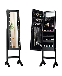 Sugift Mirrored Standing Jewelry Armoire Cabinet with Led Lights