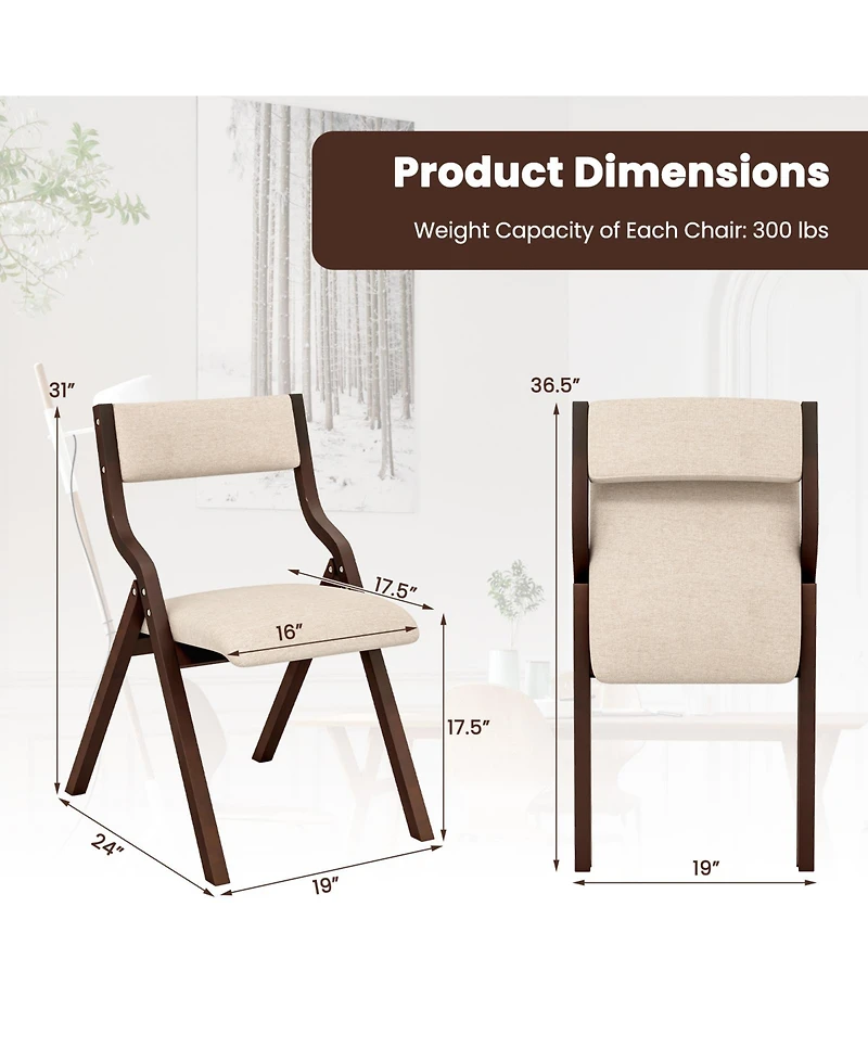 Sugift Set of 2 Wooden Folding Dining Chair with Linen Fabric Padded Seat and Backrest