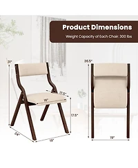 Sugift Set of 2 Wooden Folding Dining Chair with Linen Fabric Padded Seat and Backrest