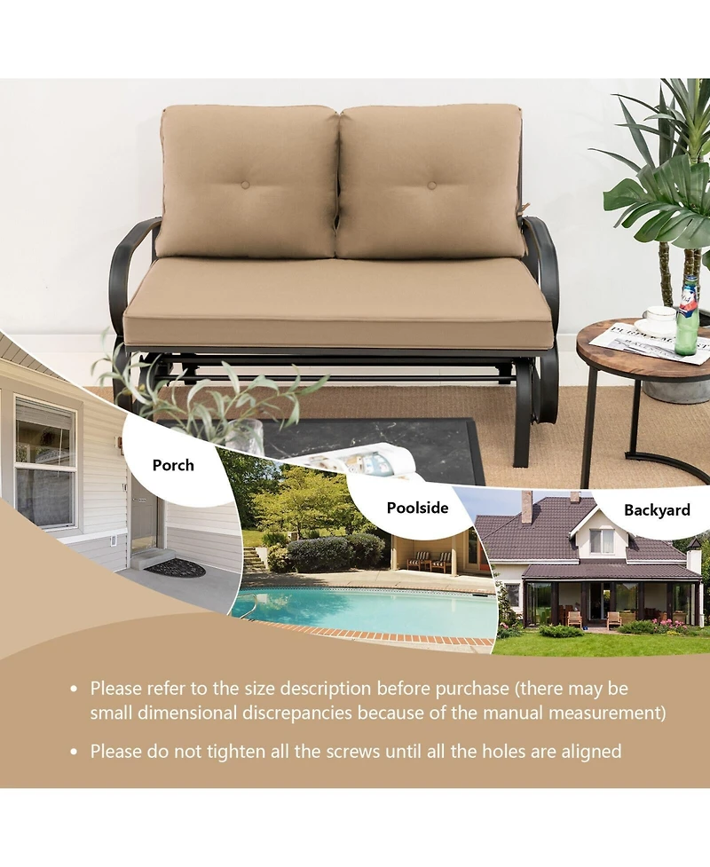 Sugift Patio 2-Person Glider Bench Rocking Loveseat with Cushioned Armrest