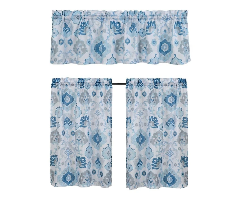 Kate Aurora Country Living Farmhouse 3 Pc Solid Cafe Kitchen Curtain Tier & Tucked Valance Set