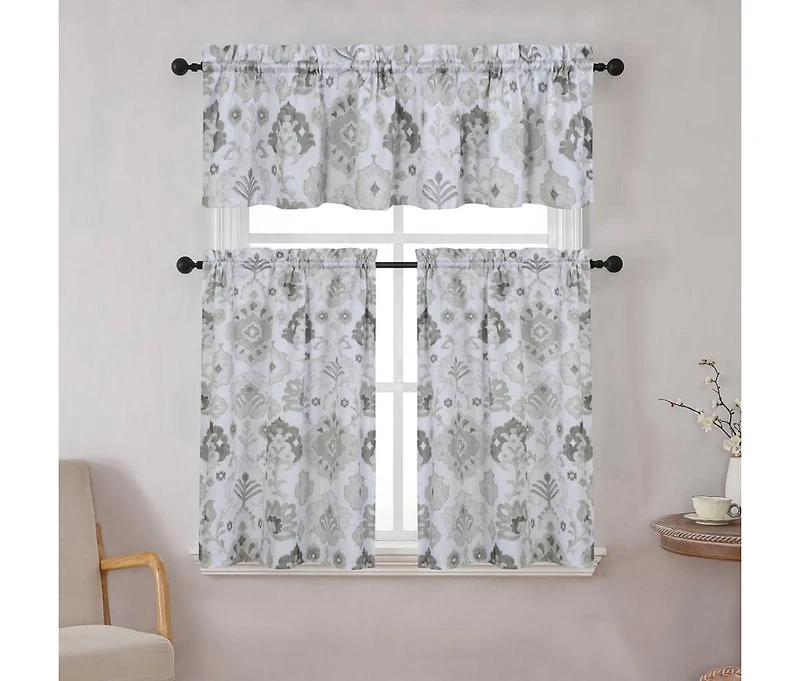 Kate Aurora Country Living Farmhouse 3 Pc Solid Cafe Kitchen Curtain Tier & Tucked Valance Set