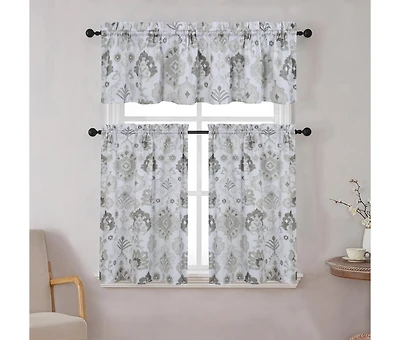 Kate Aurora Country Living Farmhouse 3 Pc Solid Cafe Kitchen Curtain Tier & Tucked Valance Set
