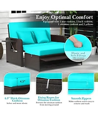 Patio Rattan Daybed with 4-Level Adjustable Backrest and Retractable Side Tray