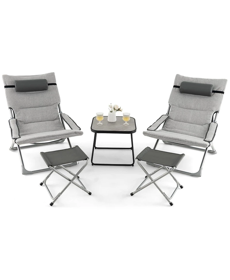 Inolait Sugift 5-Piece Patio Sling Chair Set Folding Lounge Chairs with Footrests and Coffee Table