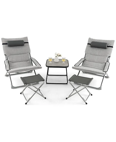Inolait Sugift 5-Piece Patio Sling Chair Set Folding Lounge Chairs with Footrests and Coffee Table