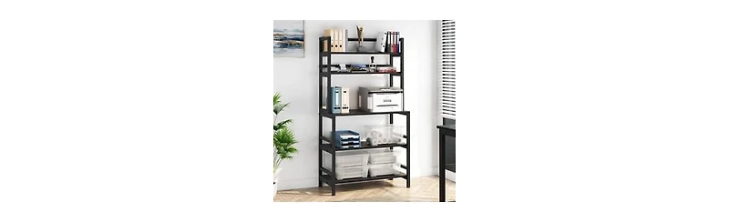 Tribesigns 5-Tier Kitchen Bakers Rack with Hutch, Industrial Microwave Oven Stand, Free Standing Kitchen Utility Cart Storage Shelf Organizer(Black)