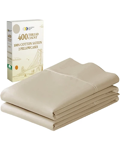 Pillowcase Set - 400 Thread Count, 100% Cotton Sateen, of 2 Pillow Covers, Breathable, Cooling
