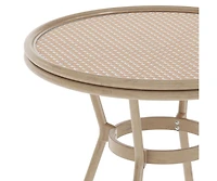 Colmar Indoor/Outdoor Bistro Style 31.5 In. Table With Pe Rattan, Glass Top, And Bamboo Finished Metal Frame