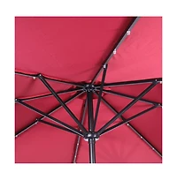 Kinsley 9 Ft Solar Patio Umbrella With Led Lights, Crank Handle And Push Button Tilt