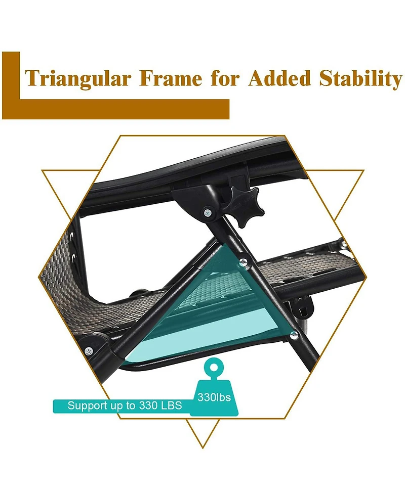 Inolait Sugift Folding Rattan Zero Gravity Lounge Chair with Removable Head Pillow