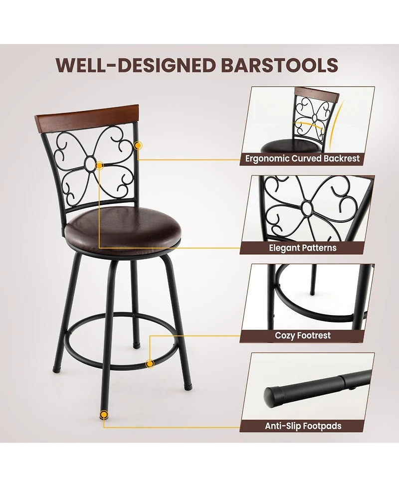 Sugift 2 Pieces 24-30 Inch Adjustable Pu Cushioned Swivel Barstools