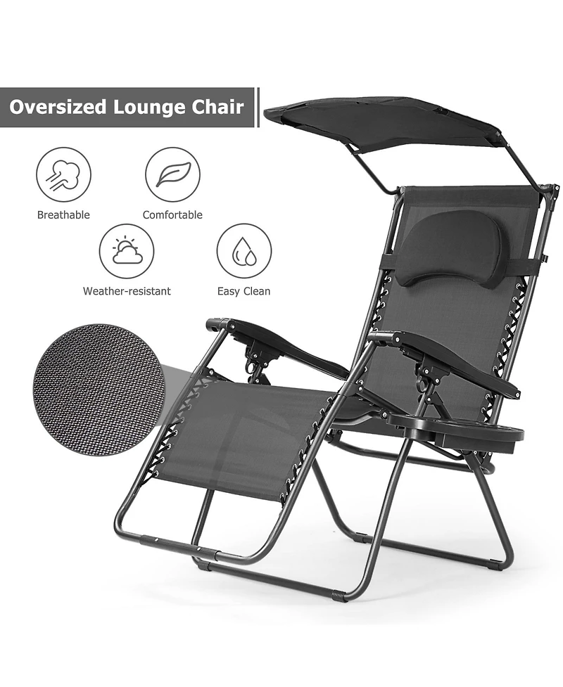 Inolait Sugift Folding Recliner Lounge Chair with Shade Canopy Cup Holder