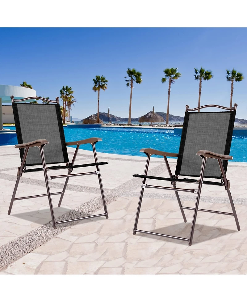 Sugift Set of 2 Patio Folding Sling Back Camping Deck Chairs