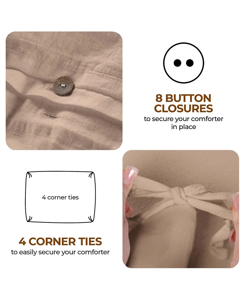 Superior Cotton Linen Blend Solid 3-Piece Duvet Cover Set, King/ California King