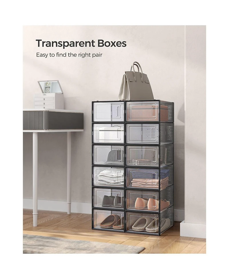 Slickblue Set of 12 Shoe Storage Boxes Organizers, Stackable And Foldable For Sneakers