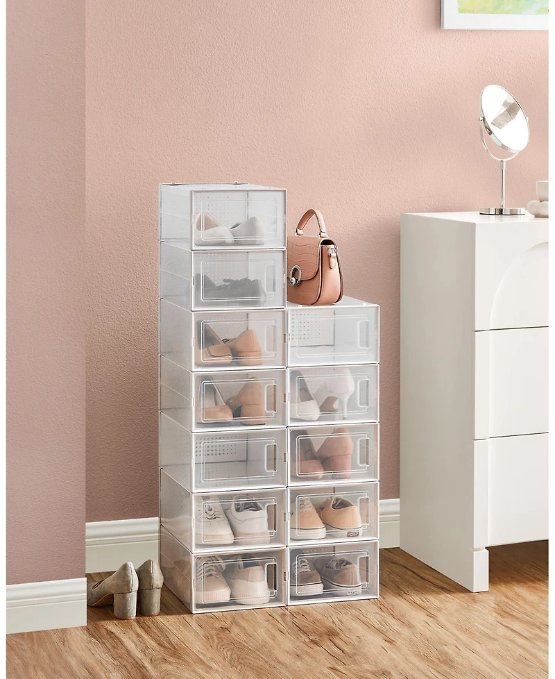 Set of 12 Stackable Shoe Organizers for Closet or Entryway, Fits Sneakers