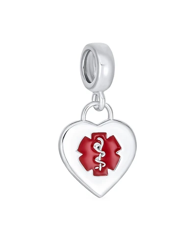 Bling Jewelry Heart Shape Medical Id Dangle Bead Charm Sterling Silver Fits European Bracelet