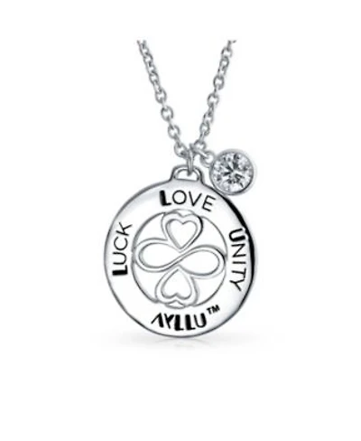Bling Jewelry Ayllu Heart Infinity Clover Love Luck Unity Round Disc Pendant Necklace Sterling Silver