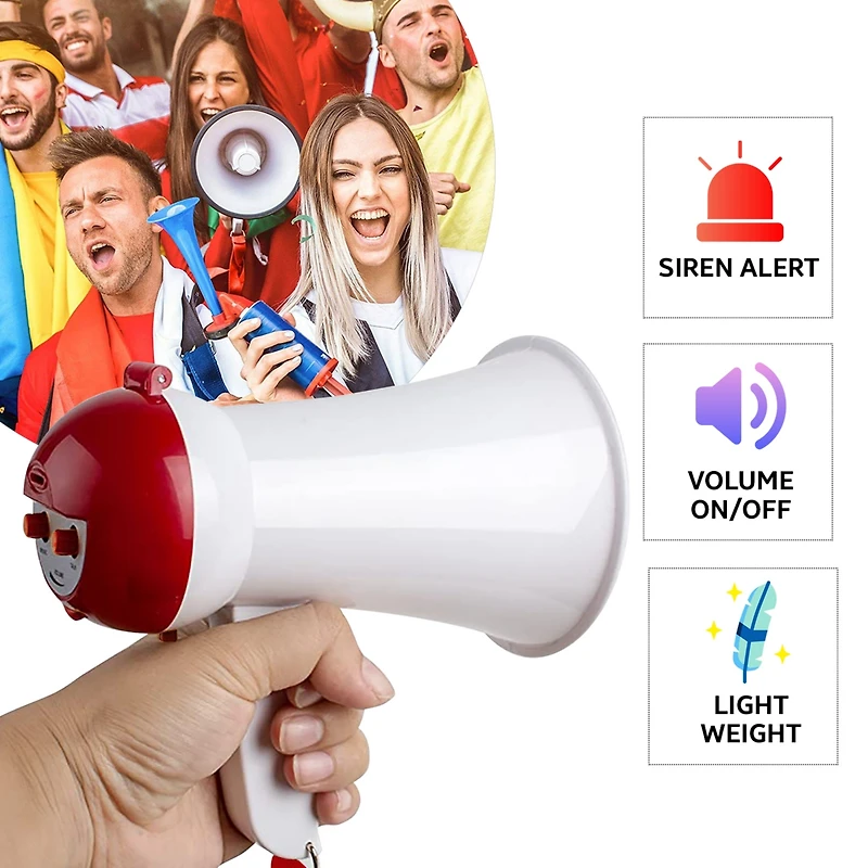 5 Core Megaphone Speaker Kids Mini Bull Horn 15W, Multi-Function w/ Recording, Siren, Volume Control