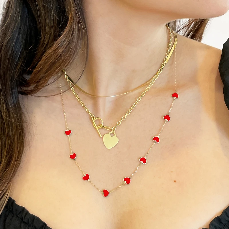 The Lovery Coral Heart Station Necklace 14K Gold