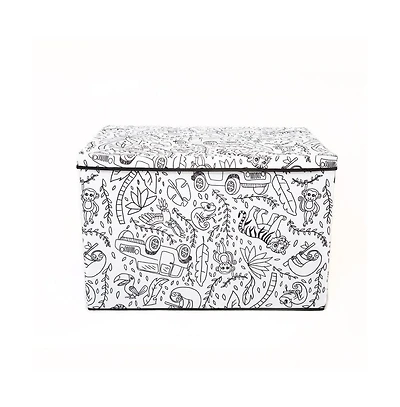 Home Outfitters Kid'S Coloring Lidded Medium Trunk W/ Removable Divider And 4 Pack Of Washable Markers, Space Print