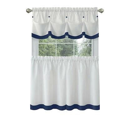 Kate Aurora Country Living Farmhouse 3 Pc Solid Cafe Kitchen Curtain Tier & Tucked Valance Set