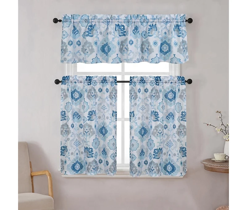 Kate Aurora Country Living Farmhouse 3 Pc Solid Cafe Kitchen Curtain Tier & Tucked Valance Set