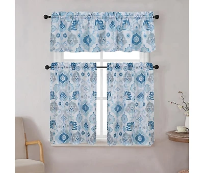 Kate Aurora Country Living Farmhouse 3 Pc Solid Cafe Kitchen Curtain Tier & Tucked Valance Set