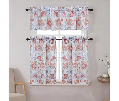 Kate Aurora Country Living Farmhouse 3 Pc Solid Cafe Kitchen Curtain Tier & Tucked Valance Set