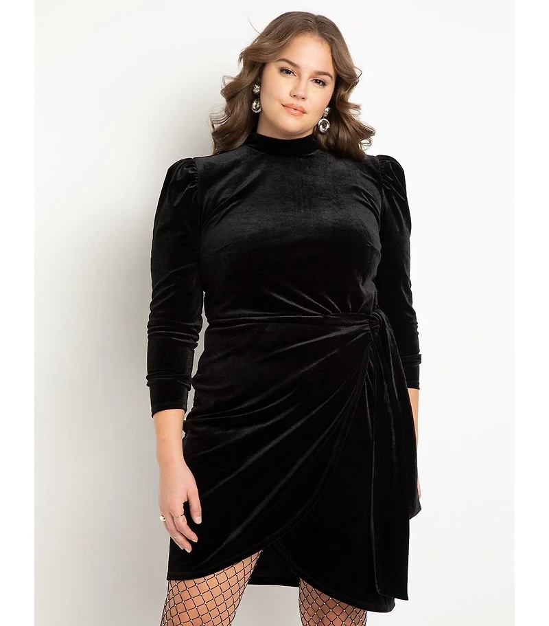 Eloquii Women's Plus Velvet Mini Dress With Wrap Skirt