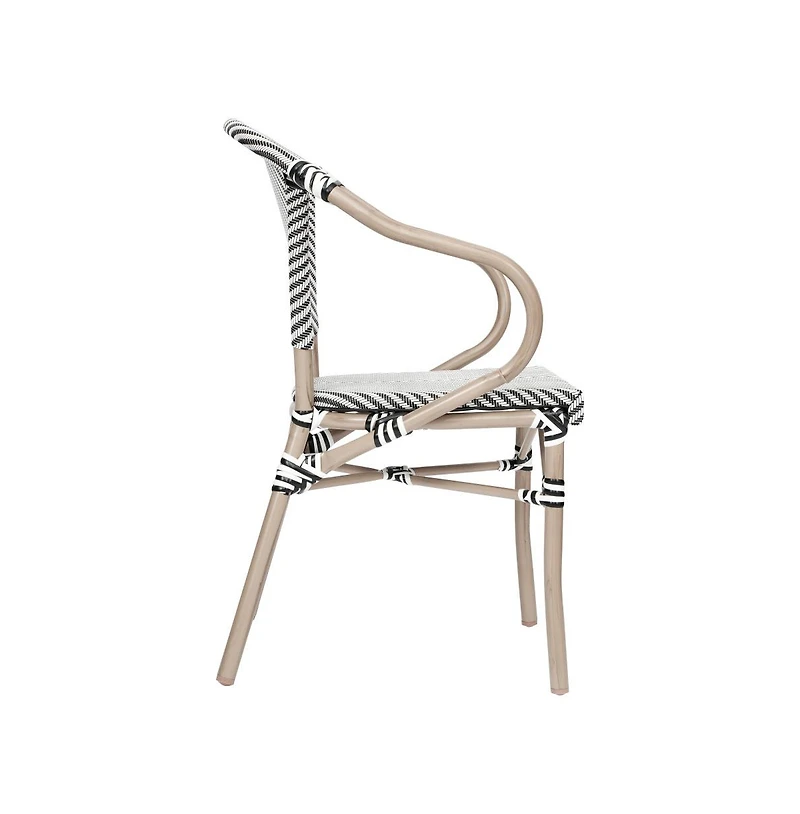 Merrick Lane Mael Set Of Two Stacking Thonet Bistro Style Chair With Arms, Textilene Seat, And Bamboo Finished Metal Frame For Indoor/Outdoor Use