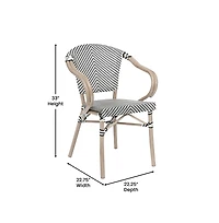 Merrick Lane Mael Set Of Two Stacking Thonet Bistro Style Chair With Arms, Textilene Seat, And Bamboo Finished Metal Frame For Indoor/Outdoor Use