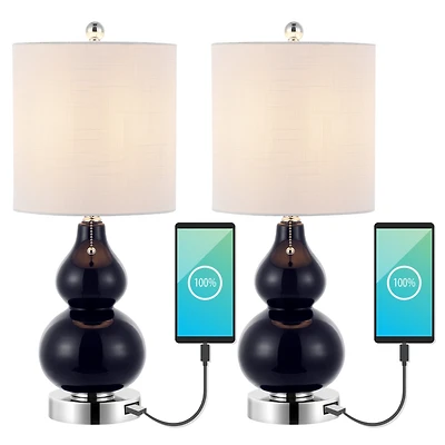 Jonathan Y Cora Classic Retro Glass Led Table Lamp with Usb Charging Port (Set of 2)