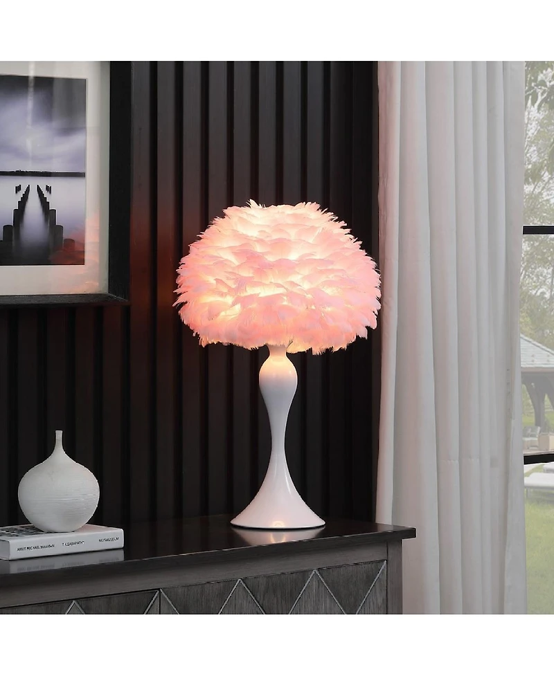 Streamdale 18.25"In Soft Pink Feather Aquina Crisp White Contour Glam Table Lamp