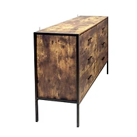 Streamdale Rustic Brown 6 Drawer Double Dresser with Steel Frame