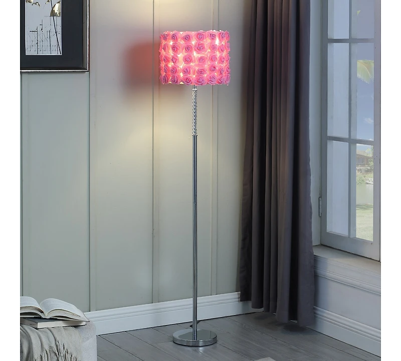 Streamdale 63"In Pink Roses In Bloom Acrylic/Metal Floor Lamp