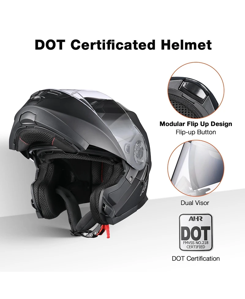 Ahr Run-M3 Modular Flip Up Helmet Full Face Dual Visor Dot Motorcycle Bike