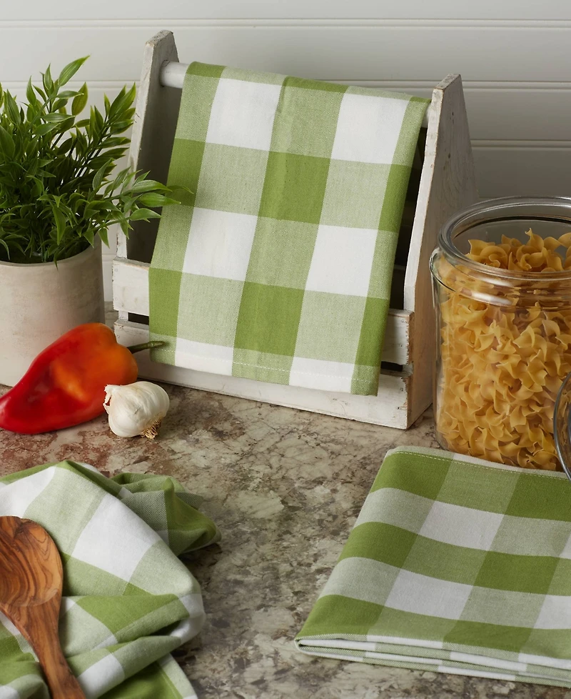 Design Imports Buffalo Check Kitchen Collection, Classic Farmhouse Dishtowel Set, 20x30", Antique Green, 3 Piece
